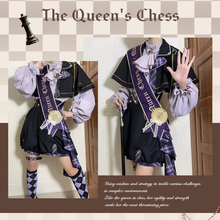 Queen's Game Ouji Lolita Blouse, Cape, Short Pants Pink Yellow Blue