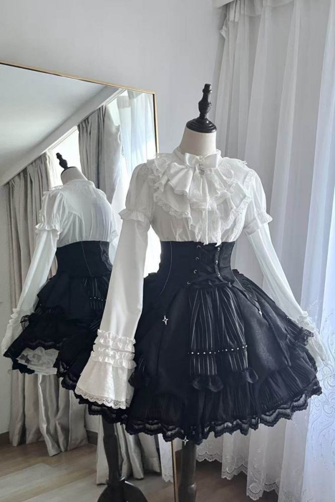 Twilight Song Fishbone Gothic Lolita Girdle Skirt and Blouse