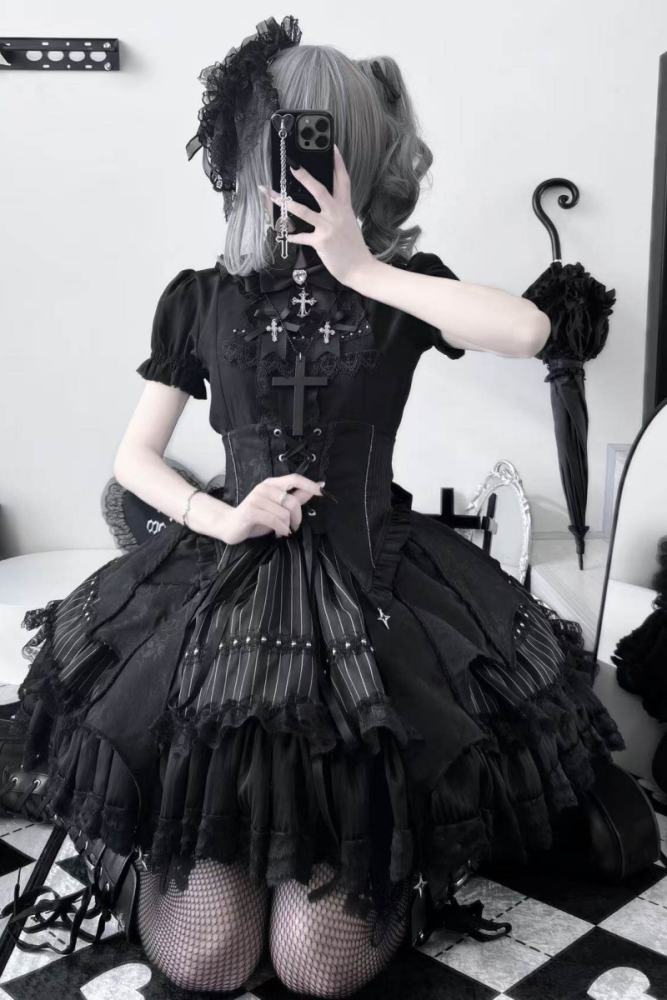 Twilight Song Fishbone Gothic Lolita Girdle Skirt and Blouse