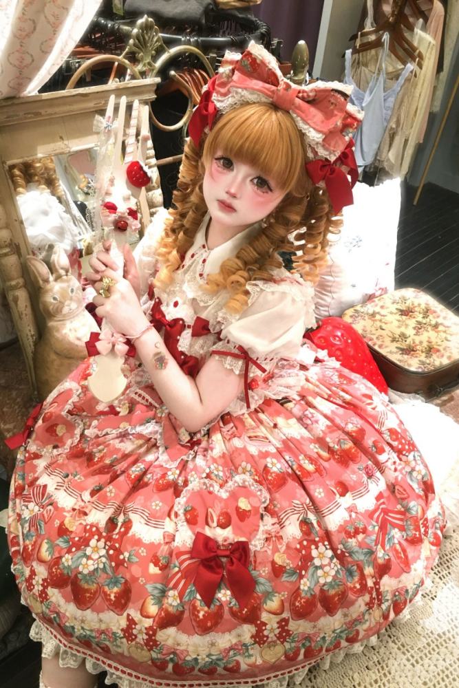 Antique Doll ~Strawberry Cream Bouquet~ Lolita Headbow and Bonnet