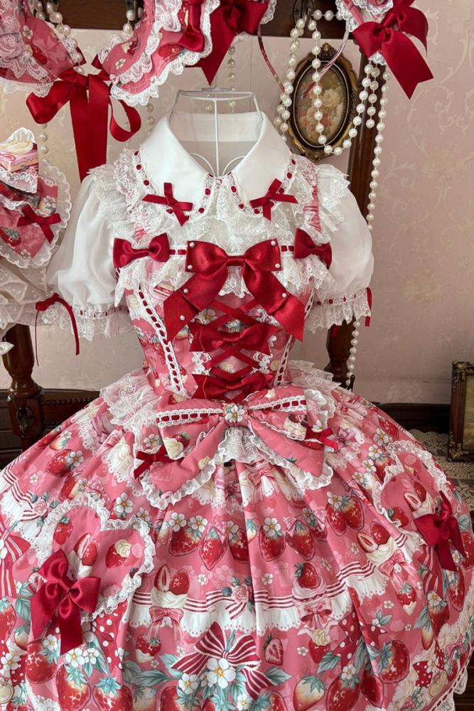 Antique Doll ~Strawberry Cream Bouquet~ Lolita JSK and Blouse