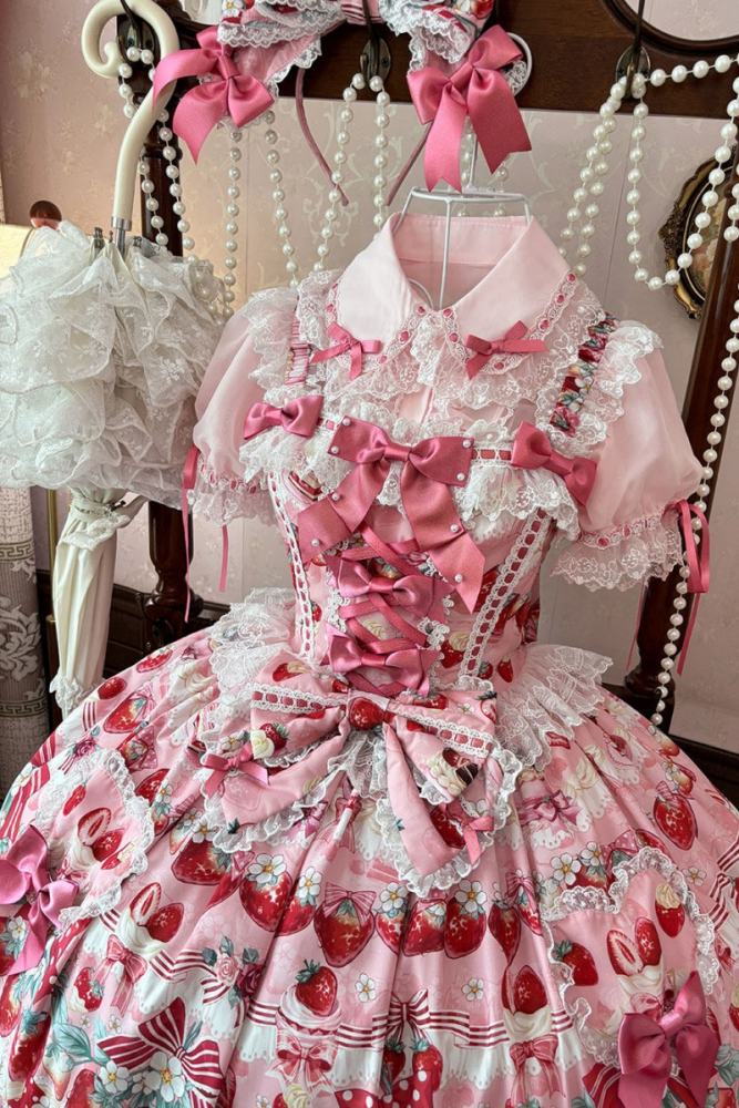 Antique Doll ~Strawberry Cream Bouquet~ Lolita Headbow and Bonnet