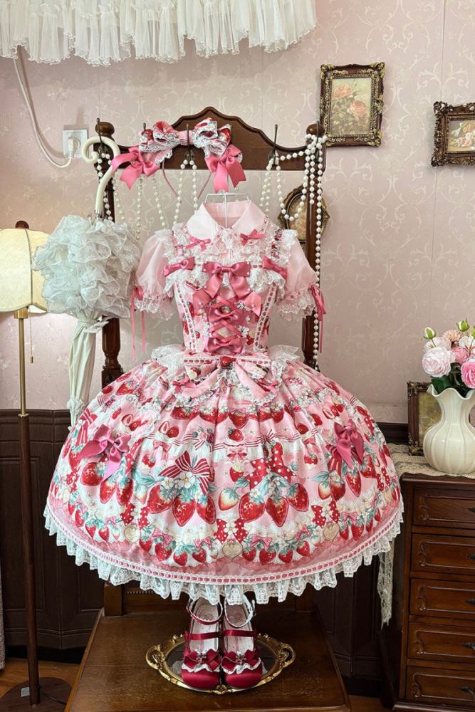 Antique Doll ~Strawberry Cream Bouquet~ Lolita JSK and Blouse