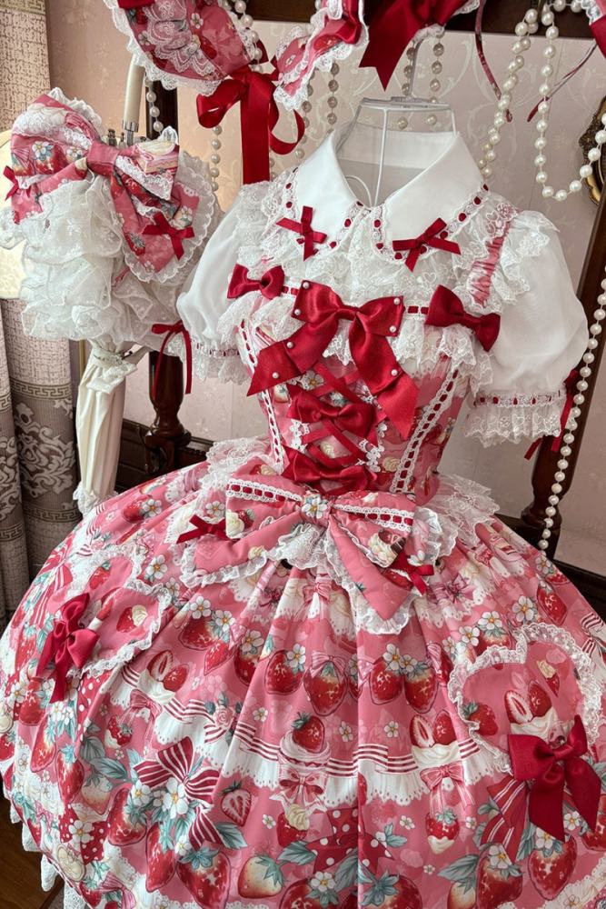 Antique Doll ~Strawberry Cream Bouquet~ Lolita Headbow and Bonnet