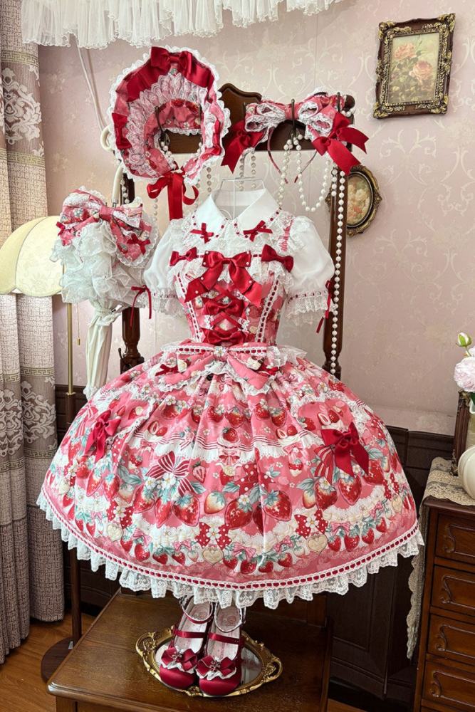 Antique Doll ~Strawberry Cream Bouquet~ Lolita JSK and Blouse