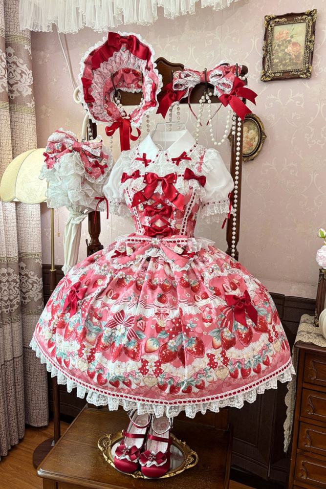 Antique Doll ~Strawberry Cream Bouquet~ Lolita JSK and Blouse