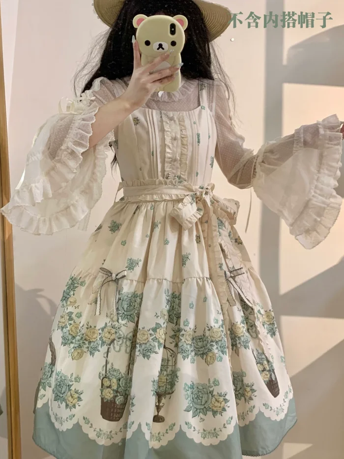 Dream Whale Flower Bird Lolita Jumper Dress and Headband