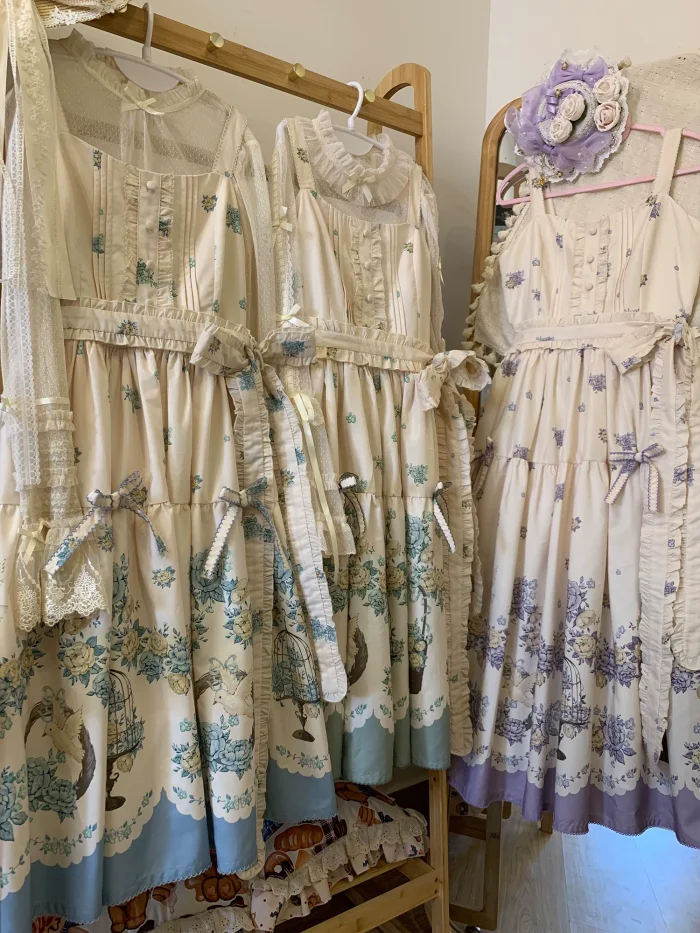 Dream Whale Flower Bird Lolita Jumper Dress and Headband