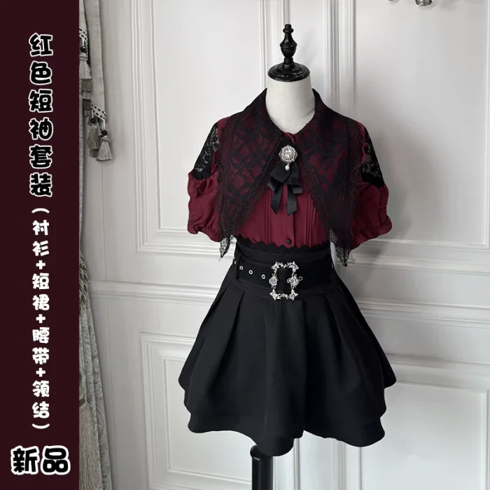 Angel Share Hollowed Blouse Kuro Skirt Set Jirai Kei Clothes