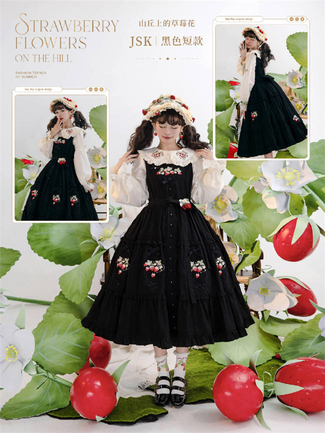 NyaNya Lolita Strawberry on the Hill Embroidery Lolita JSK 6 Colors