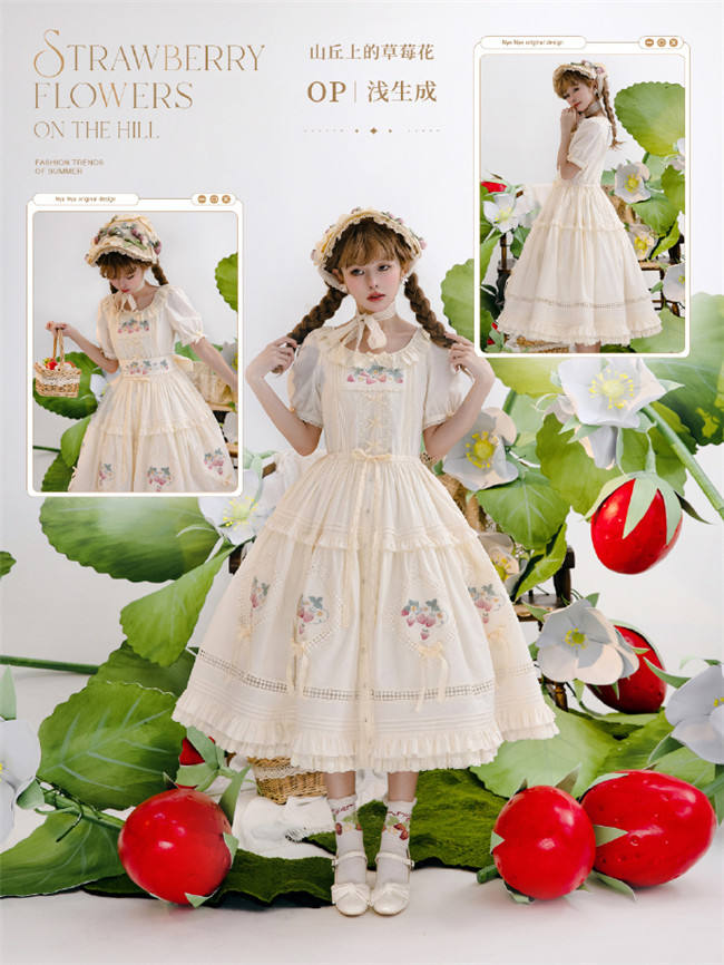 NyaNya Lolita Strawberry on the Hill Embroidery Lolita JSK 6 Colors