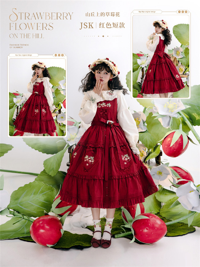 ワンピース NyaNya STRAWBERRY FLOWERS ON THE HILL NyaNya Lolita ~Strawberry on the Hill Embroidery Lolita JSK/Blouse