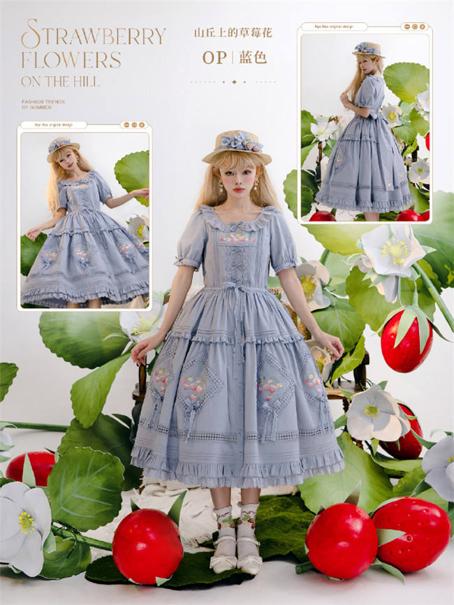 NyaNya Lolita Strawberry on the Hill Embroidery Lolita JSK 6 Colors