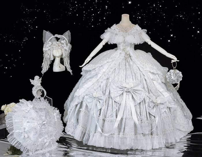 (BFM) Moonlit Rose Gorgeous Lolita Headdress Bag and Petticoat
