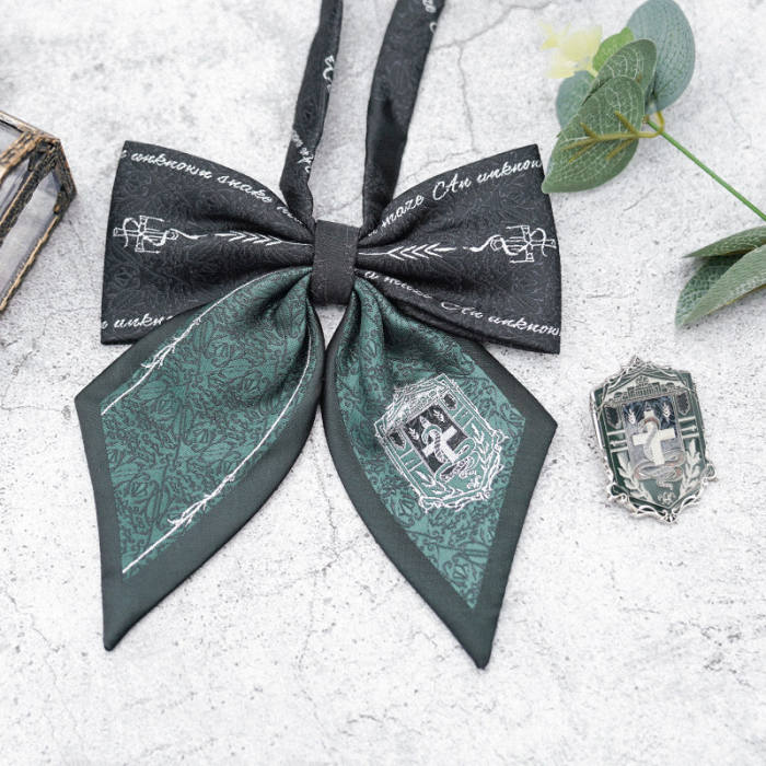 Pooting Bear Harry Potter Slytherin Green Bow Tie and Badge