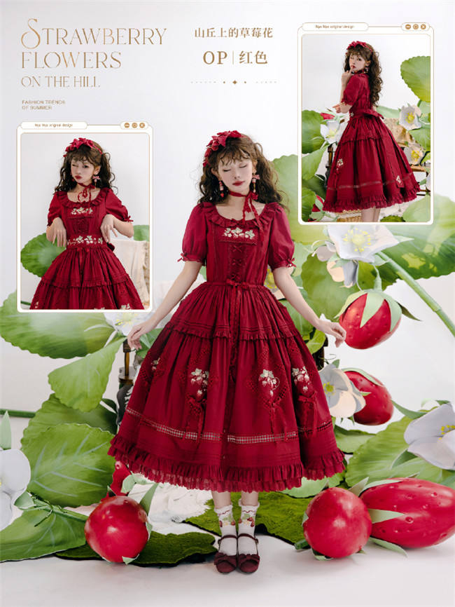 NyaNya Lolita Strawberry on the Hill Embroidery Lolita JSK 6 Colors
