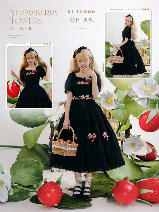 NyaNya Lolita Strawberry on the Hill Embroidery Lolita JSK 6 Colors