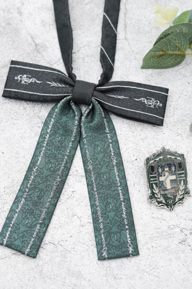 Pooting Bear Harry Potter Slytherin Green Bow Tie and Badge