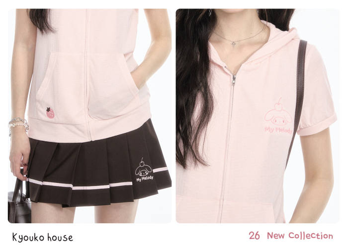 Kyouko and Sanrio Collaborated My Melody Short‑Sleeved Hoodie and Skirt