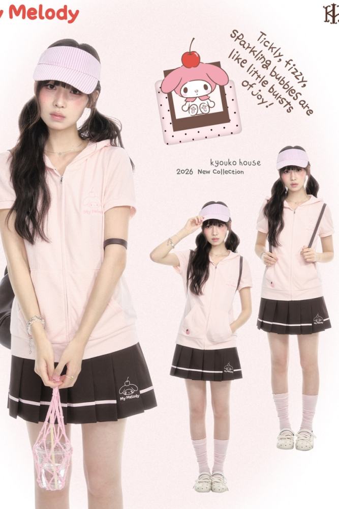 Kyouko and Sanrio Collaborated My Melody Short‑Sleeved Hoodie and Skirt