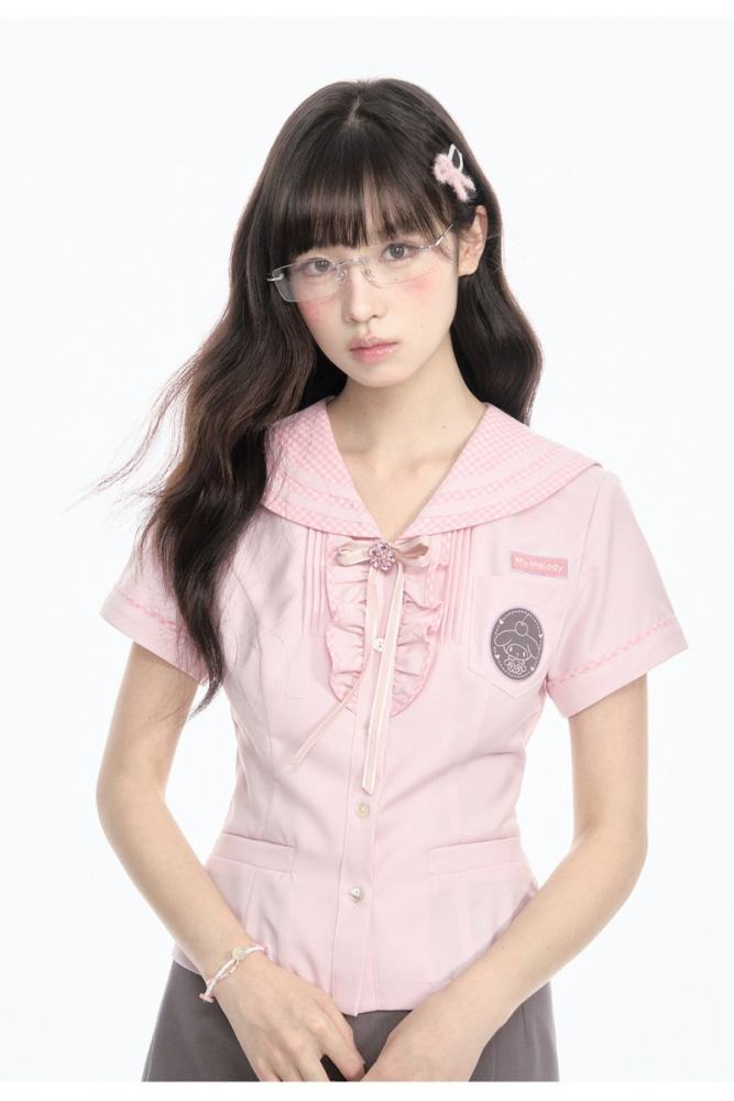 Kyouko and Sanrio Collaborated My Melody Sailor Collar Top and Skirt
