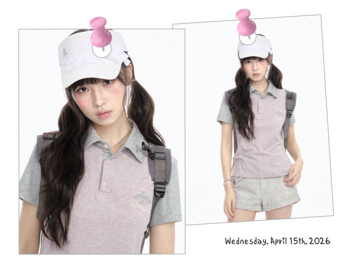 Kyouko and Sanrio Collaborated My Melody Striped Polo Shirt and Shorts