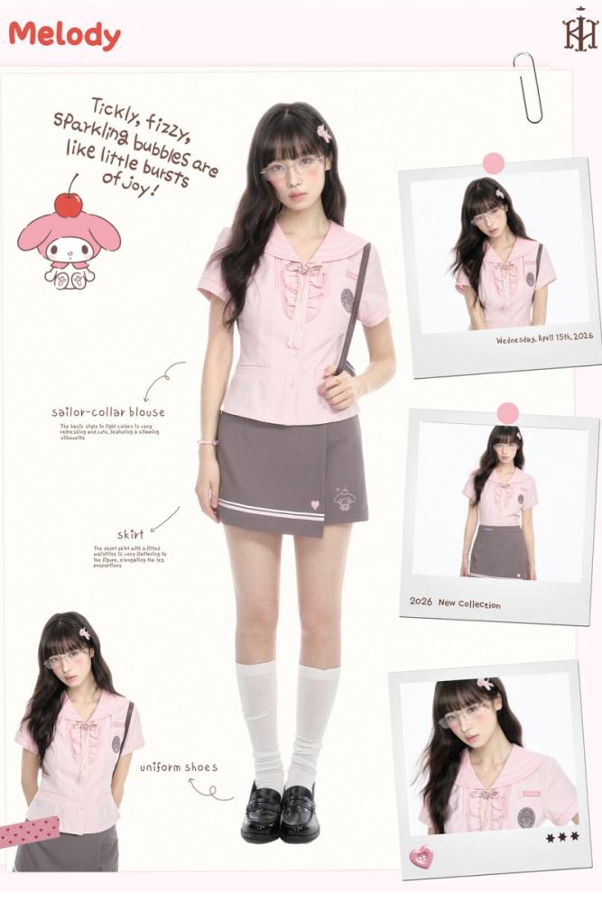 Kyouko and Sanrio Collaborated My Melody Sailor Collar Top and Skirt