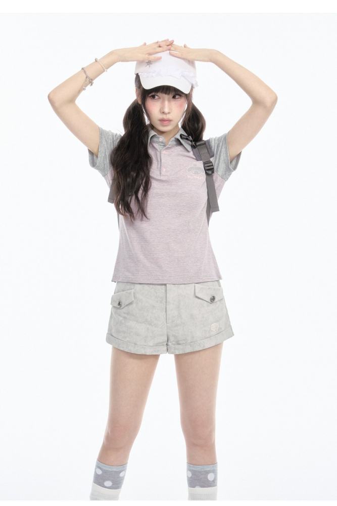 Kyouko and Sanrio Collaborated My Melody Striped Polo Shirt and Shorts