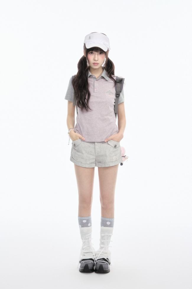 Kyouko and Sanrio Collaborated My Melody Striped Polo Shirt and Shorts