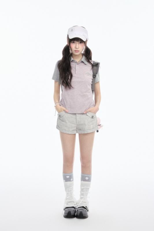Kyouko and Sanrio Collaborated My Melody Striped Polo Shirt and Shorts