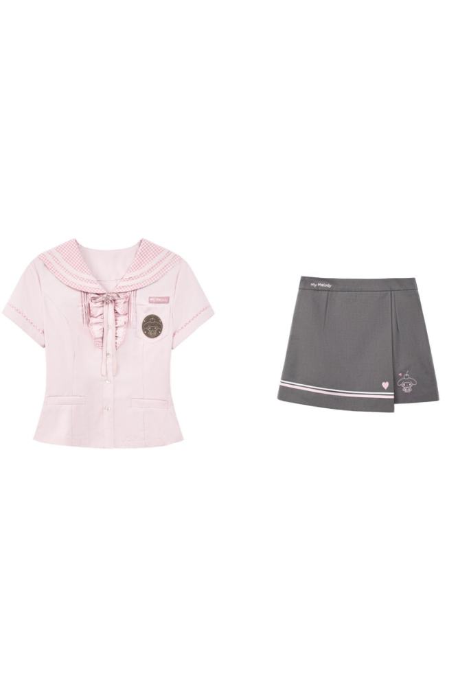 Kyouko and Sanrio Collaborated My Melody Sailor Collar Top and Skirt