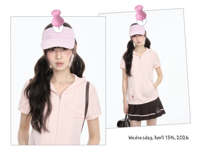 Kyouko and Sanrio Collaborated My Melody Short‑Sleeved Hoodie and Skirt