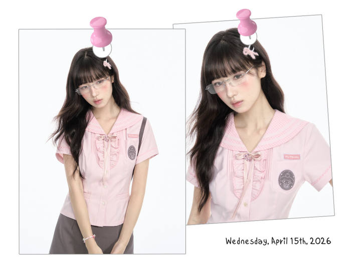 Kyouko and Sanrio Collaborated My Melody Sailor Collar Top and Skirt
