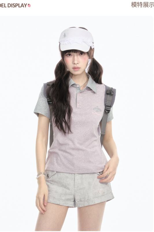 Kyouko and Sanrio Collaborated My Melody Striped Polo Shirt and Shorts