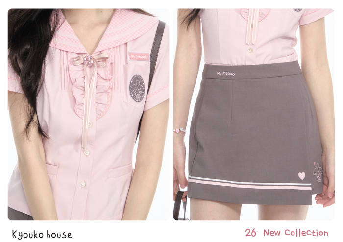 Kyouko and Sanrio Collaborated My Melody Sailor Collar Top and Skirt