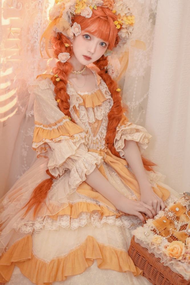 Cat Fairy Flowers Garden Bridal Lolita OP -Yellow