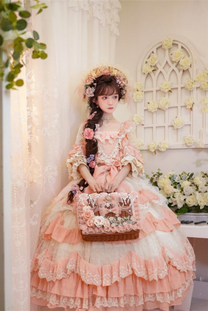 Cat Fairy Flowers Garden Bridal Lolita OP -Pink