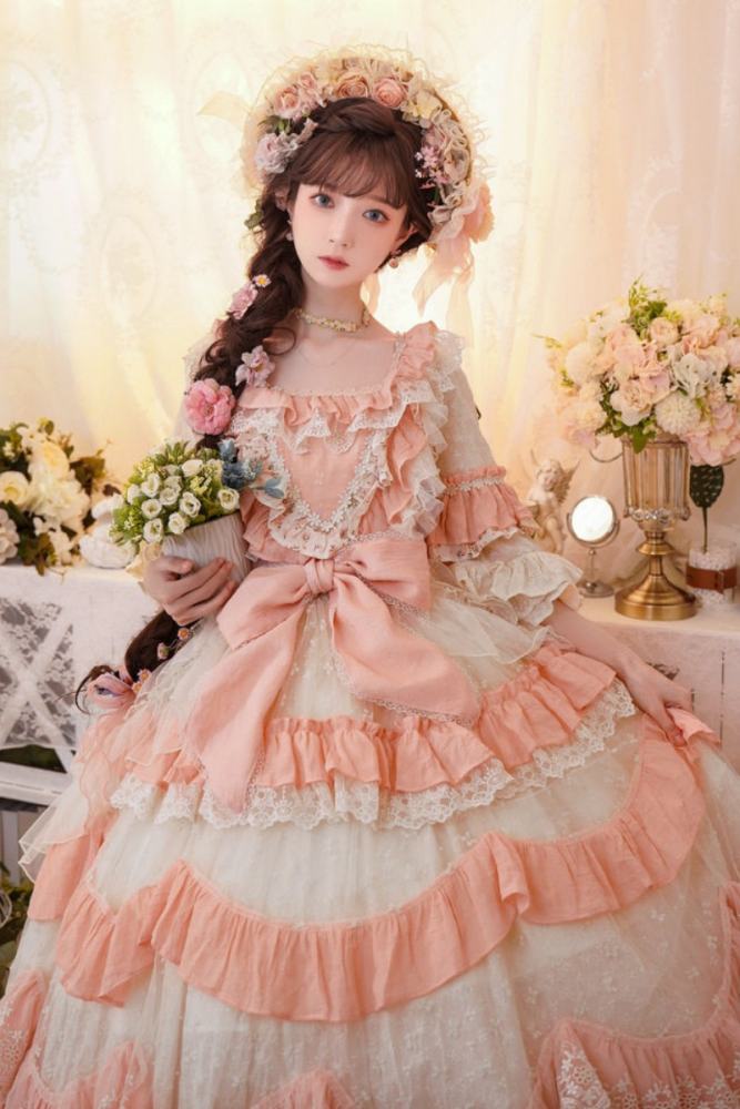 Cat Fairy Flowers Garden Bridal Lolita OP -Pink