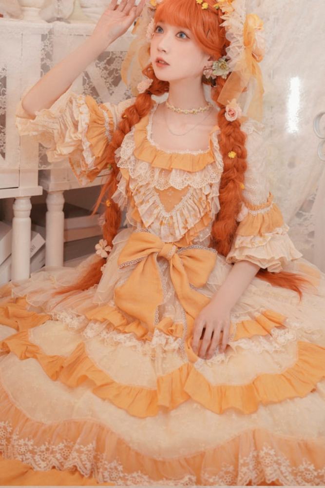 Cat Fairy Flowers Garden Bridal Lolita OP -Yellow