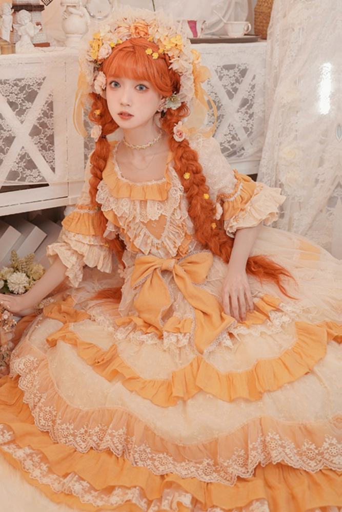 Cat Fairy Flowers Garden Bridal Lolita OP -Yellow