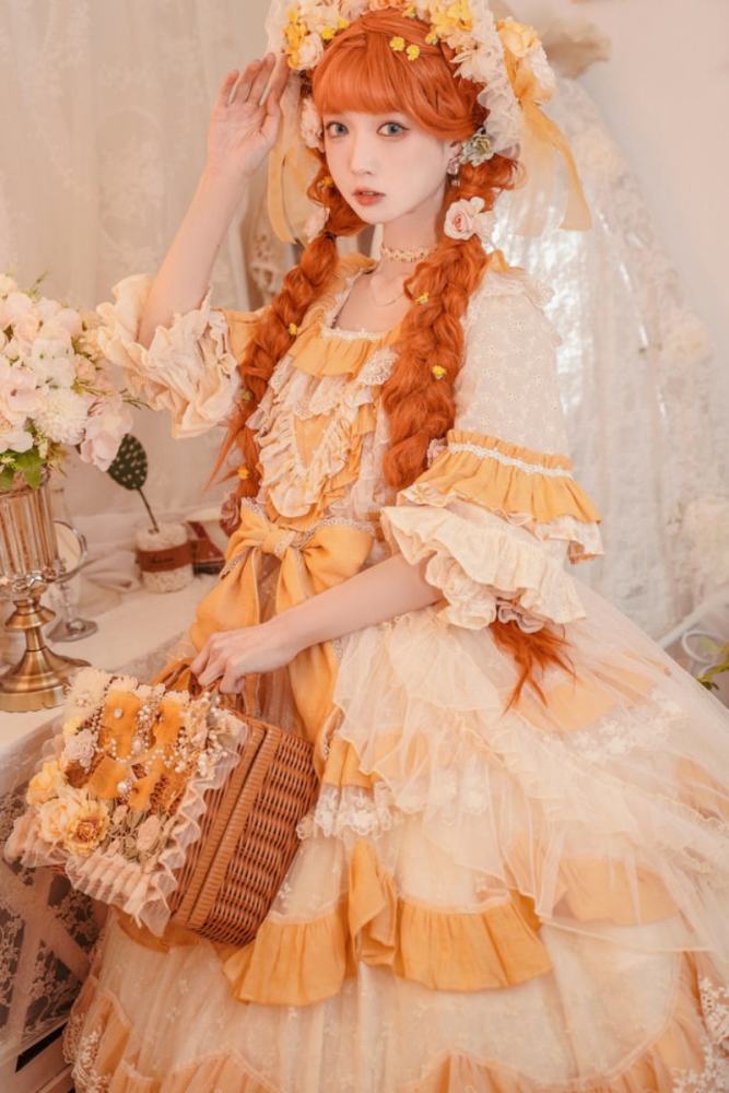 Cat Fairy Flowers Garden Bridal Lolita OP -Yellow