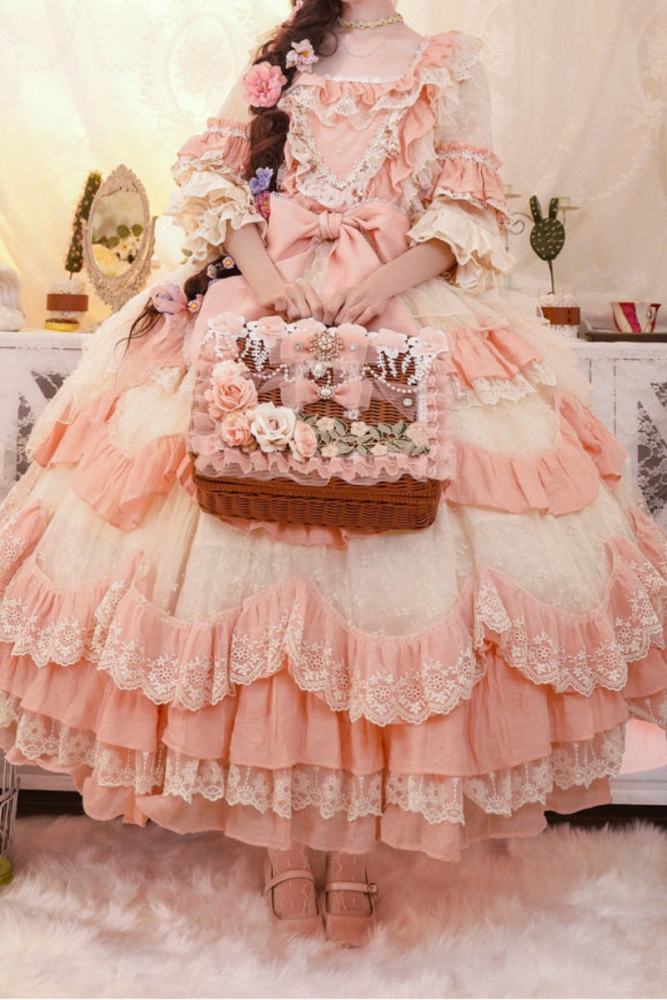 Cat Fairy Flowers Garden Bridal Lolita OP -Pink