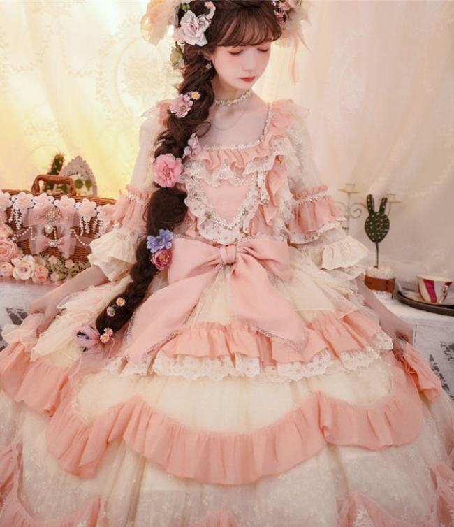Cat Fairy Flowers Garden Bridal Lolita OP -Pink