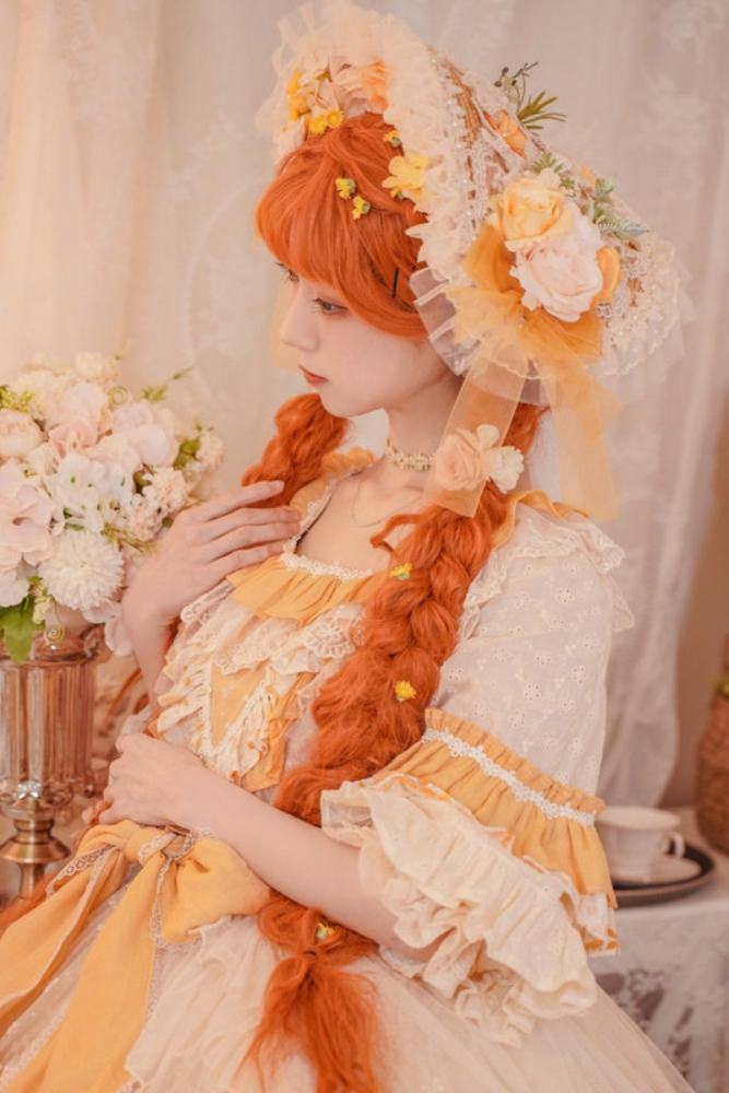 Cat Fairy Flowers Garden Bridal Lolita OP -Yellow