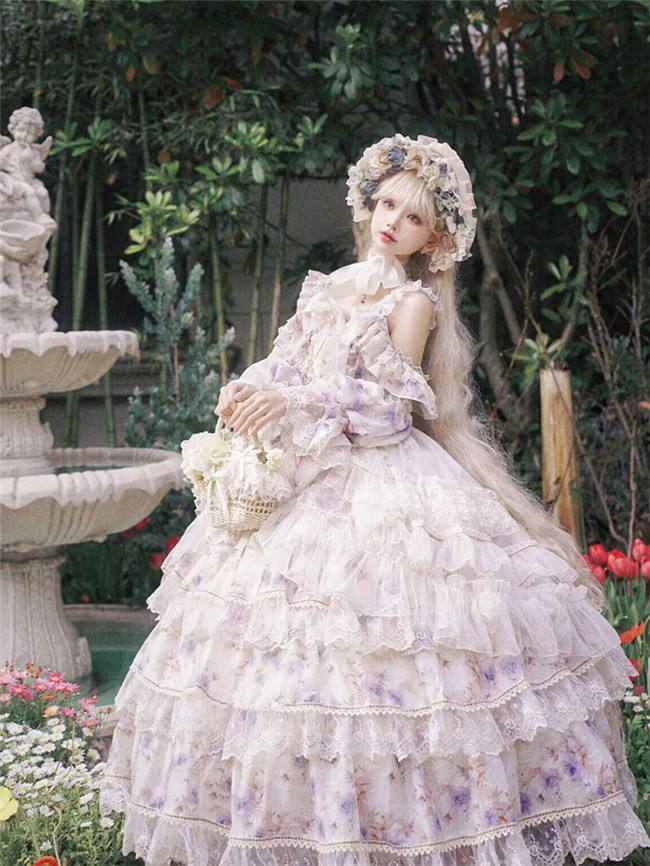 Cat Fairy Blue and Purple Roses Lolita Dress and Accessories