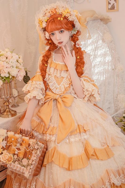 Cat Fairy Flowers Garden Bridal Lolita OP -Yellow