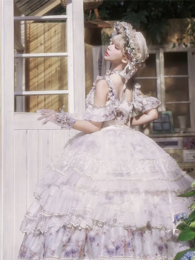 Cat Fairy Blue and Purple Roses Lolita Dress and Accessories