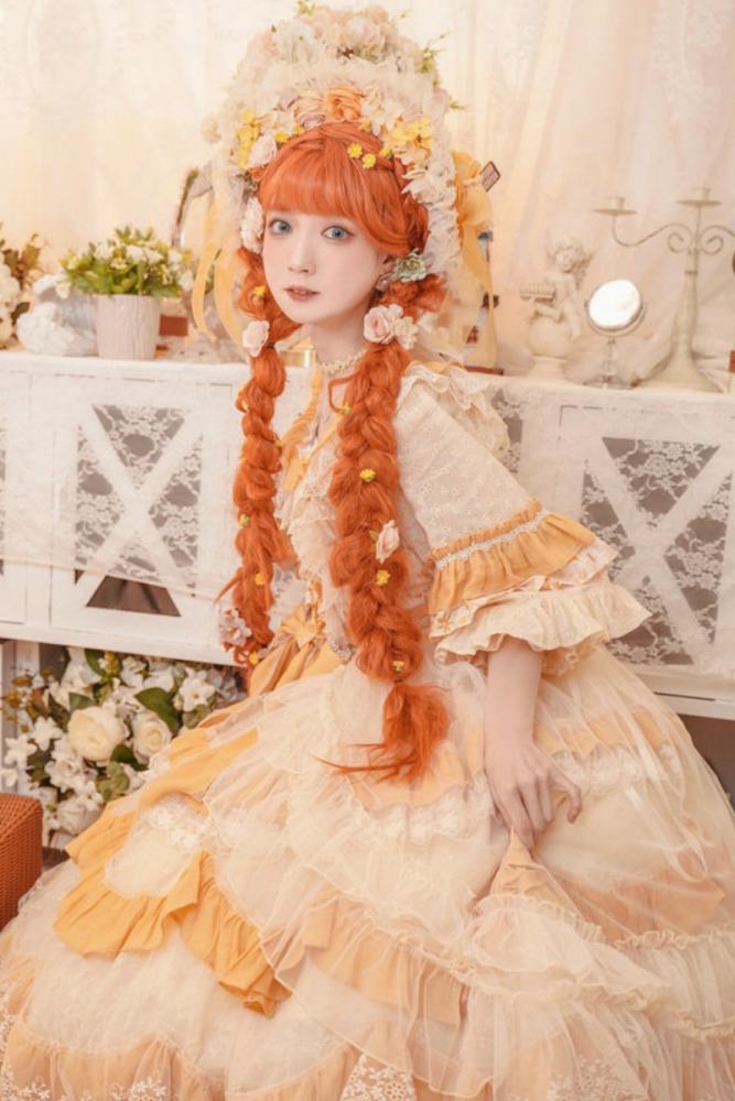 Cat Fairy Flowers Garden Bridal Lolita OP -Yellow