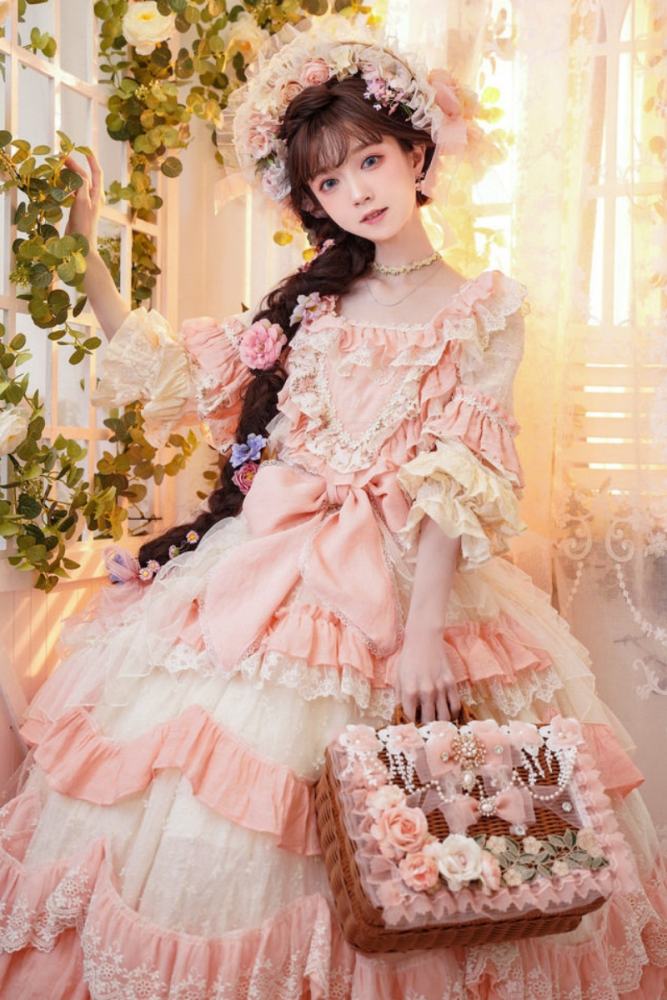 Cat Fairy Flowers Garden Bridal Lolita OP -Pink