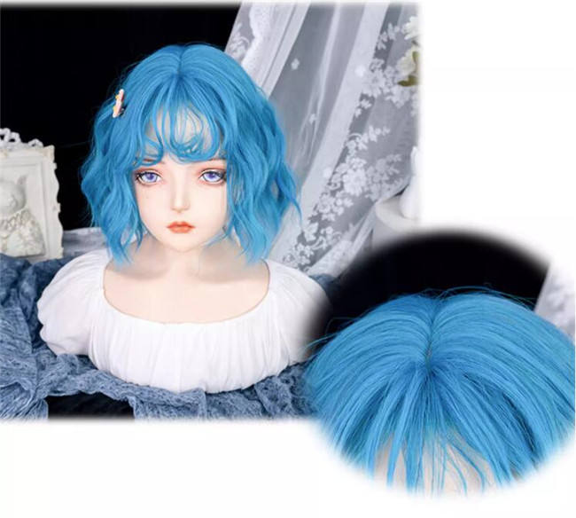 Alice Garden Summer Beach Blue Short Curls Lolita Wigs